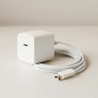 Cargador USB-C blanco con su cable